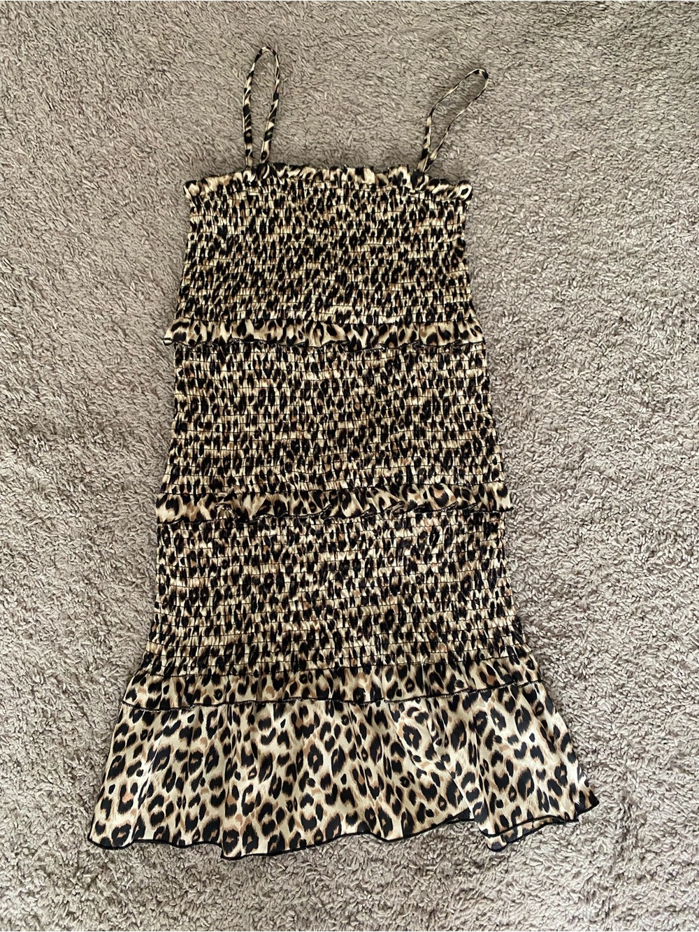 Leopard-Print Smocked Dress - Beige & Black Size M